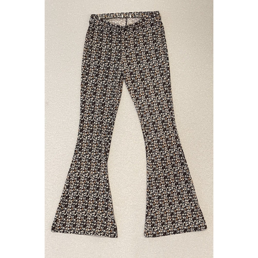 Floral Flare Pants Brown Boho Y2K Bell Bottom Stretch High Rise Ditsy Print‎